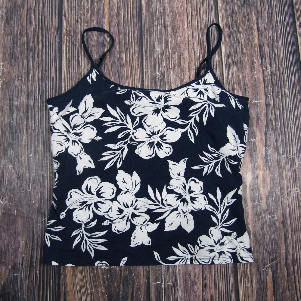 La Cabana Womens L/G Black Floral Camisole Tank Adjustable Straps Cotton